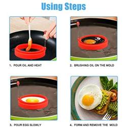 Emoly Silicone Egg Ring, Egg Rings Non Stick, Egg Cooking Rings, Perfect Fried Egg Mold or Pancake Rings (New,4pcs)