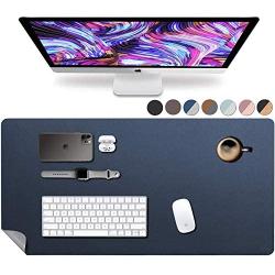 Leather Desk Pad 32'' x 17'', Vine Creations Office Desk Mat Waterproof Dark Blue/Gray, Smooth PU Leather Mouse Pad Writing Surface, Top of Desks Protector, Dual-Sided Blotter Accessories Decor