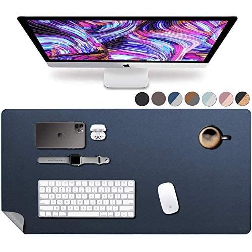 Leather Desk Pad 32'' x 17'', Vine Creations Office Desk Mat Waterproof Dark Blue/Gray, Smooth PU Leather Mouse Pad Writing Surface, Top of Desks Protector, Dual-Sided Blotter Accessories Decor