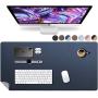 Leather Desk Pad 32'' x 17'', Vine Creations Office Desk Mat Waterproof Dark Blue/Gray, Smooth PU Leather Mouse Pad Writing Surface, Top of Desks Protector, Dual-Sided Blotter Accessories Decor