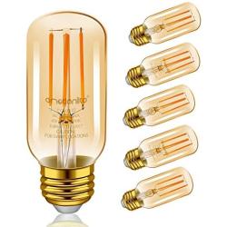 Emotionlite LED Light Bulbs, E26 Dimmable Vintage Edison Tubular Bulb, 40W Equivalent, Amber Yellowish, 4W, 2200K, 300LM, Medium Base, UL Listed, 6 Pack