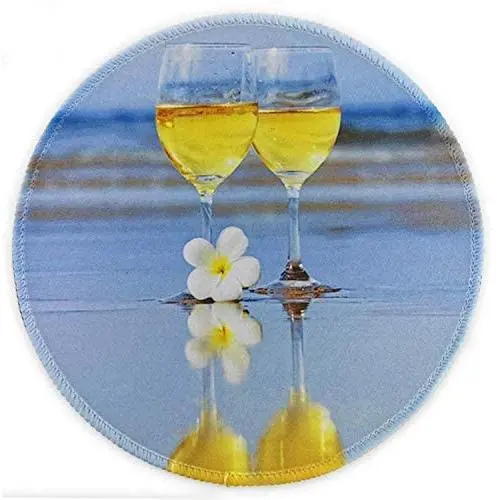 Round Mouse Pad with Stitched Edge, Computer Mouse Pad with Non-Slip Rubber Base, Mouse Pads for Computers Laptop Mouse 7.9x7.9x0.1 inch, (Beach Wine Glass Warm)