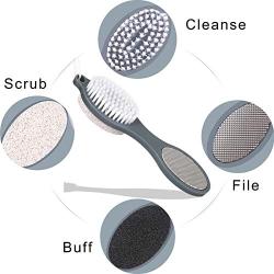 CLEEDY Foot File Callus Remover – Multifunction Pedicure Tools, Professional Foot Scrubber, 4-in-1 Foot Paddle with Pumice Stone, Foot Rasp, Brush & Emery File (Grey Foot Paddle)