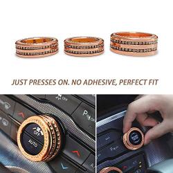 ToolEpic for Dodge Challenger Charger Accessories 2015-2021, for Ram 1500 2013-2018 - 2021 Luxury Rose Gold Alloy with Bling Crystal Rhinestone - Air Conditioning Volume Radio Button Knob Cover