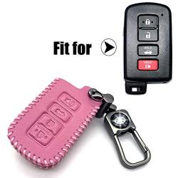 ROMASO Key Fob Cover fit for Toyota,Car Key Fob Case Suit for Toyota Highlander Avalon Camry Corolla RAV4 4 Buttons,Leather Key Fob Shell(Pink) with Keychain