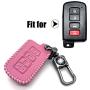 ROMASO Key Fob Cover fit for Toyota,Car Key Fob Case Suit for Toyota Highlander Avalon Camry Corolla RAV4 4 Buttons,Leather Key Fob Shell(Pink) with Keychain