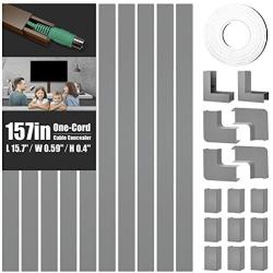 One-Cord Cable Concealer, 157in Cord Cover, PVC Wire Molding, Paintable Wire Channel to Hide a Single Power Cord, Speaker Wire or TV Cables in Home or Office - 10X L15.7in, W0.59in, H0.4in, CC03 Grey