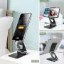 Cell Phone Stand Holder Adjustable Increase Fully Foldable Thick Aluminum Desktop Cellphone Cradle Dock with Anti-Slip Base and Convenient Charging Port for iPhone for Bedside Table, Ofice, Desk-Black