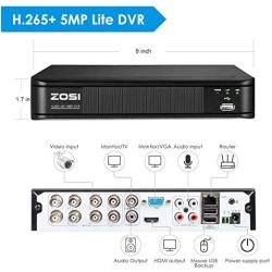 ZOSI H.265+ 5MP Lite 8 Channel CCTV DVR Recorder with Hard Drive 1TB, Remote Access, Motion Alert Push, Hybrid Capability 4-in-1(Analog/AHD/TVI/CVI) Full 1080p HD Surveillance DVR for Security Camera