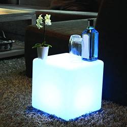 Mr.Go 14-inch 35cm Rechargeable LED Color Cube Light Seat W/Remote Control Magic RGB Color Changing Side Table Stool Home Bedroom Patio Pool Party Mood Lamp Night Light Romantic Decorative Lighting