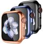 【3 Pack】 Easuny Design for Apple Watch Case 38mm Series 3 2 1 with Built-in Glass Screen Protector - Overall Protective Hard Cover Accessories for iWatch Women Men,Black Rose-Gold Sea-Blue