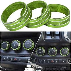 Danti 3pcs Audio Air Conditioning Button Cover Decoration Twist Switch Ring Trim for Jeep Wrangler JK JKU Patriot Liberty 2011-2018 Dodge Challenger 2008-2014 (Green)