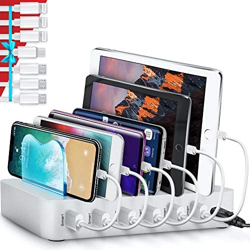 Poweroni USB Charging Station Dock - 6-Port - Fast Charge Docking Station for Multiple Devices - Multi Device Charger Organizer - Compatible with Apple iPad iPhone and Android Cell Phone and Tablet