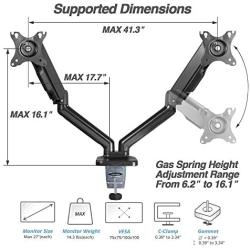 AVLT Dual 27'' Monitor Desk Mount Stand - Mount Two 27'' Screens on Height Adjustable Gas Spring Arms Space Saver Both C-Clamp & Grommet Mounting Base Each Arm Holds up to 14.3 lbs
