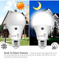 Dusk to Dawn Light Bulb- 2 Pack, AmeriTop A19 LED Sensor Light Bulbs; UL Listed, Automatic On/Off, 800 Lumen, 10W(60 Watt Equivalent), E26 Base, Indoor/Outdoor Lighting Bulb (5000K Daylight)