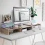 AMERIERGO Dual Monitor Stand Riser- 3 Shelf Screen Stand with Adjustable Length and Angle, 2 Extra Functional Slot Desktop Organizer Stand for PC, Computer, Laptop (Light Wood)