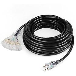SIMBR 50 FT 14/3 Extension Cord Outdoor/Indoor, Heavy Duty Electrical Cord with Lighted 3 Outlets, 3 Prong, 15 Amps, UL Listed, SJTW, Black- Power Your Household, Garden and Farm Electric Appliances
