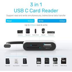SD Card Reader USB C, Unitek 3 in 1 Type C to USB Camera SD/Micro SD Memory Card Reader Adapter 2TB Capacity for MacBook Pro/Air, iPad Pro, XPS, Samsung Galaxy S10/S9/S8 and More USB-C Devices (15cm)