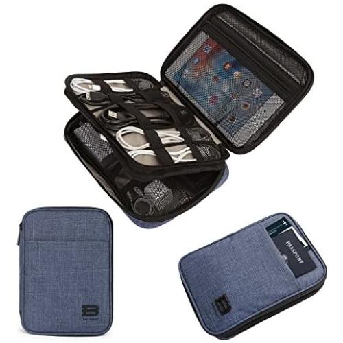 BAGSMART Electronic Organizer Double-Layer Travel Cable Organizer Electronics Accessories Cases for Cables, iPhone, Kindle, USB, Blue
