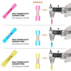 Haisstronica 200PCS 16-14 Awg Blue Heat Shrink Butt Connectors-Tinned Red Copper 0.8mm-Marine Grade Insulated Crimp Wire Connectors-Waterproof Electrical Connectors-Butt Splice for Marine,Boat,Stereo