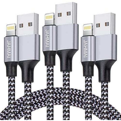 iPhone Charger, JAHMAI Nylon Braided Lightning Cable 3Pack 6ft Fast Charging High Speed Data Sync Cord Phone Connector Compatible with iPhone 11 Pro Max XS MAX XR XS X 8 7 Plus 6S 6 SE for iPad Table