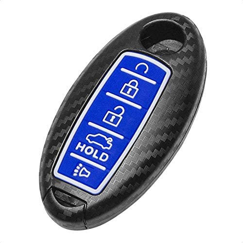 TANGSEN Smart Key Fob Case for INFINITI JX35 Q50 Q60 QX56 QX60 QX80 for NISSAN ALTIMA ARMADA MAXIMA MURANO PATHFINDER ROGUE 5 Button Keyless Entry Remote 3D Carbon Fiber ABS Blue Silicone Cover