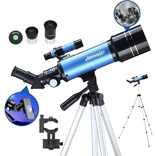 AOMEKIE Telescopes for Adults Astronomy Beginners 70mm/400mm Kids Telescope with Phone Adapter Tripod Finderscope Erect-Image Diagonal and Moon Filter