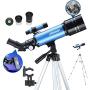 AOMEKIE Telescopes for Adults Astronomy Beginners 70mm/400mm Kids Telescope with Phone Adapter Tripod Finderscope Erect-Image Diagonal and Moon Filter