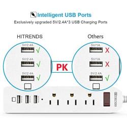 Power Strip Surge Protector 3 AC Outlets with 3 USB Ports (5V/2.4Ax3), HITRENDS Outlet Strip with USB Charger, Extension Board with 5ft Extension Cord for Indoor, White