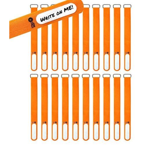 Wrap-It Storage Cinch-Straps, 8'' 18 Pack (Orange), Features Stainless Steel Buckle and Label for Cord Identification, Reusable Multi-Purpose Securing Cable Straps, Cord Wrap, Cord Organizers