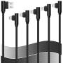 90 Degree Right Angle iPhone Charger Lightning Cable 5 Pack 3/3/6/6/10ft Certified Metal Long USB Cord iPhone 12/11/Pro/Max/X/XS/XR/XS/8/7/Plus/6/6S/SE-BLACK