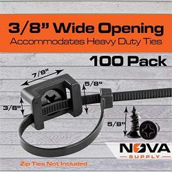 Pro-Grade, Slim, 1x .6 Cable Tie Mounts With Screws 100 Pack. High Strength, Black Zip Tie Bases For Wire Management. Permanently Anchor To Wall, Desk or Baseboard. Run Cords at Your Home or Office