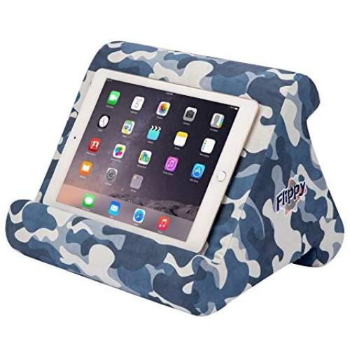 Flippy Multi-Angle Soft Pillow Lap Stand for Tablets, eReaders, Smartphones, Books, Magazines (Blue Camou)