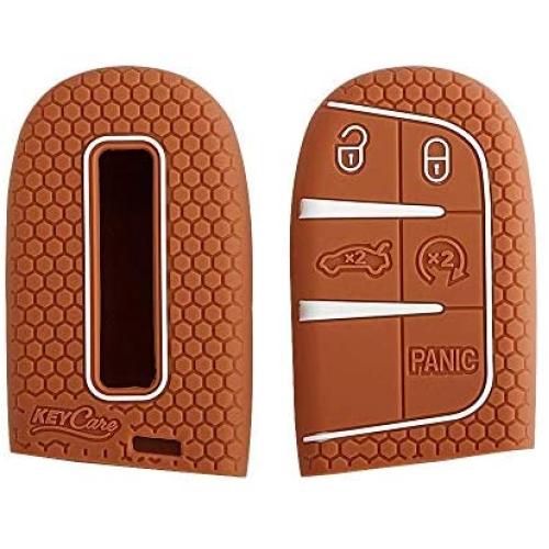 A.M.E. 2pcs Deluxe Key Fob Remote Cover Case Skin for Jeep Grand Cherokee Dodge Challenger Charger Dart Durango Journey Chrysler (Push Button Start Models) (Brown 2PCS)