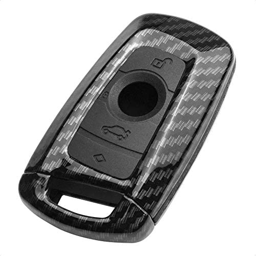 TANGSEN Smart Key Fob Case for BMW 1 3 4 5 6 7 Series GT3 GT5 M5 M6 X3 X4 3 4 Button Keyless Entry Remote Personalized Protective Cover Plastic Carbon Fiber Pattern Black Silicone