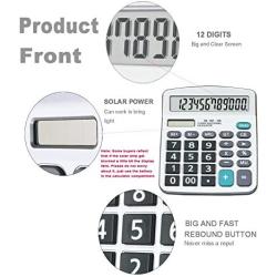 Calculators, BESTWYA 12-Digit Dual Power Handheld Desktop Calculator with Large LCD Display Big Sensitive Button (5 Silver)