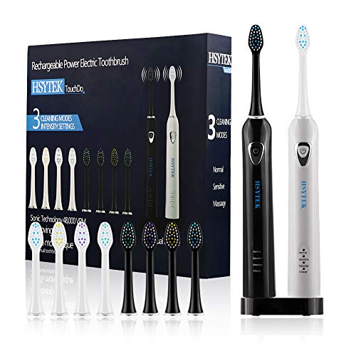 HSYTEK Whitening Electric Toothbrush Dual Handles, H21 TouchDo Ultra Sonic 48,000 VPM Motor Rechargeable Toothbrushes for Adults and Teens with 8 Brush Heads - 3 Modes w Smart Timer
