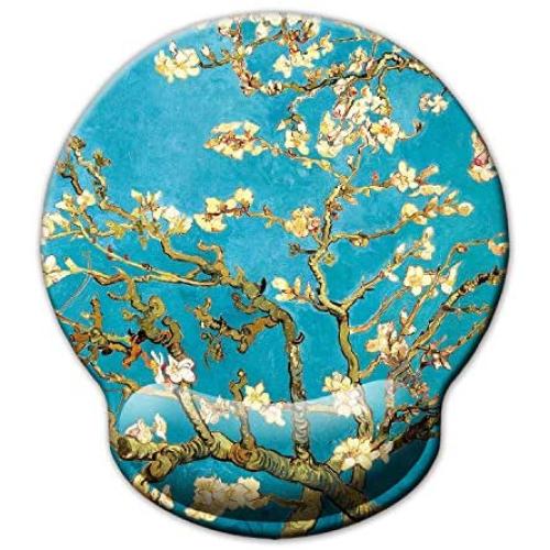 Dooke Ergonomic Mouse Pad with Wrist Support, Cute Mouse Pads with Non-Slip Rubber Base for Home Office Working Studying Easy Typing & Pain Relief Almond Blossoms
