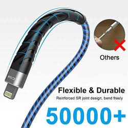iPhone Charger, iCrius [Apple MFi Certified] 6Ft Led Light Up Lightning Cable USB Fast Charger Charging Cord Compatible with iPhone 11 Pro Max XS XR X 8 7 6 Plus SE iPad and More(Blue)