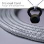 Cordinate Designer 1-Outlet 2-USB Charging Extension Cord with Surge Protection, Gray Braided Décor Fabric Cord, 10 ft, 2.4A USB Charging Ports, with Tamper Resistant Safety Outlets, 37917