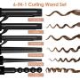 6-in-1 Curling Iron, Professional Curling Wand Set, Instant Heat Up Hair Curler with 6 Interchangeable Ceramic Barrels (0.35 to 1.25) and 2 Temperature Adjustments (Black)