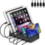 Foldable USB Charging Station Dock - 5-Port - Fast Charger Docking Station for Multiple Devices - Multi Device Charger Organizer - Compatible with Apple iPad iPhone and Android Cell Phone and Tablet