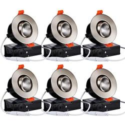 TORCHSTAR 3 Inch Gimbal LED Dimmable Recessed Light with J-Box, 7W (50W Eqv.) 500lm, Airtight, ETL & Energy Star Listed, CRI 90+, 5000K Daylight, 5 Years Warranty, Satin Nickel, Pack of 6