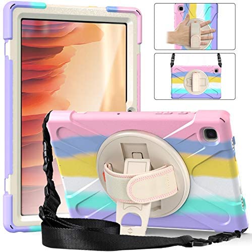 RANTICE Case for Samsung Galaxy Tab A7 10.4, Heavy Duty Rugged Shockproof Drop Protection Case with Stand, Handle Hand Strap & Shoulder Strap for Galaxy Tab A7 10.4 Inch SM-T500 (Rainbow Pink)