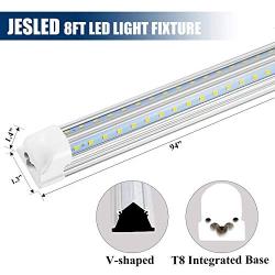 JESLED 8FT LED Shop Light Fixtures - 72W 9000LM, 6500K (Super Bright White), 8 Foot T8 LED Tube Light Fixture for Garage Warehouse, V Shape, High Output, with On/Off Switch, Plug and Play (6-Pack)