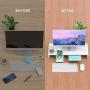 Monitor Stand Riser, Jelly Comb Foldable Computer Monitor Riser, Computer Stand with Storage Drawer, Phone Stand for Computer, Desktop, Laptop, Save Space (White Mint Green)