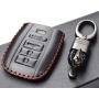Vitodeco Genuine Leather Smart Key Keyless Remote Entry Fob Case Cover with Key Chain for Acura RLX, Acura TLX, Acura ILX (4 Buttons, Black/Red)