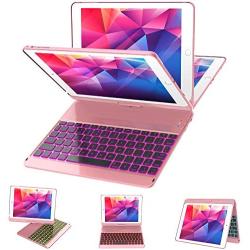 iPad Keyboard Case 9.7 for iPad 2018 (6th Gen) - 2017 (5th Gen) - iPad Pro 9.7 - iPad Air 2 & 1, 7 Color Backlit Keyboard Case/360 Rotate Wireless/BT Keyboard Case with Auto Sleep/Wake (Rose Gold)