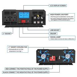 SL Euthtion 3000W Pure Sine Wave Power Inverter 12V DC to 120V AC 60HZ with LCD Display, USB Port, Wireless Remote Control（10M）, Solar, Outdoor