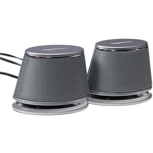 Amazon Basics USB-Powered PC Computer Speakers with Dynamic Sound | Silver